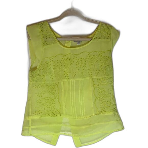 American Eagle Cottagecore Bohochic Lime Green Sheer Embroidered Blouse SZ S - Picture 1 of 3